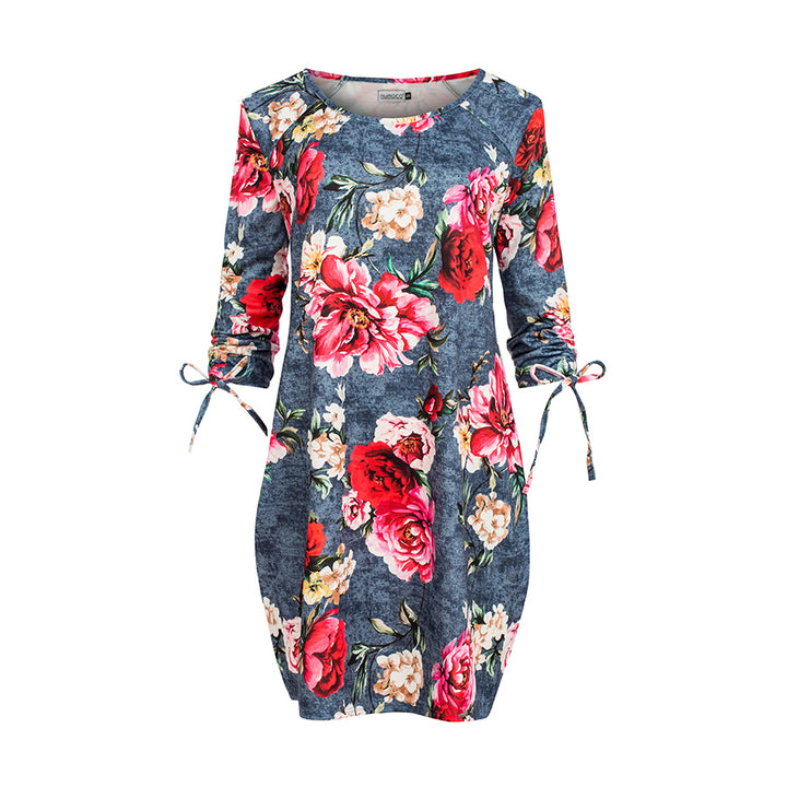 Comfortable Oversize dress - flowers on jeans