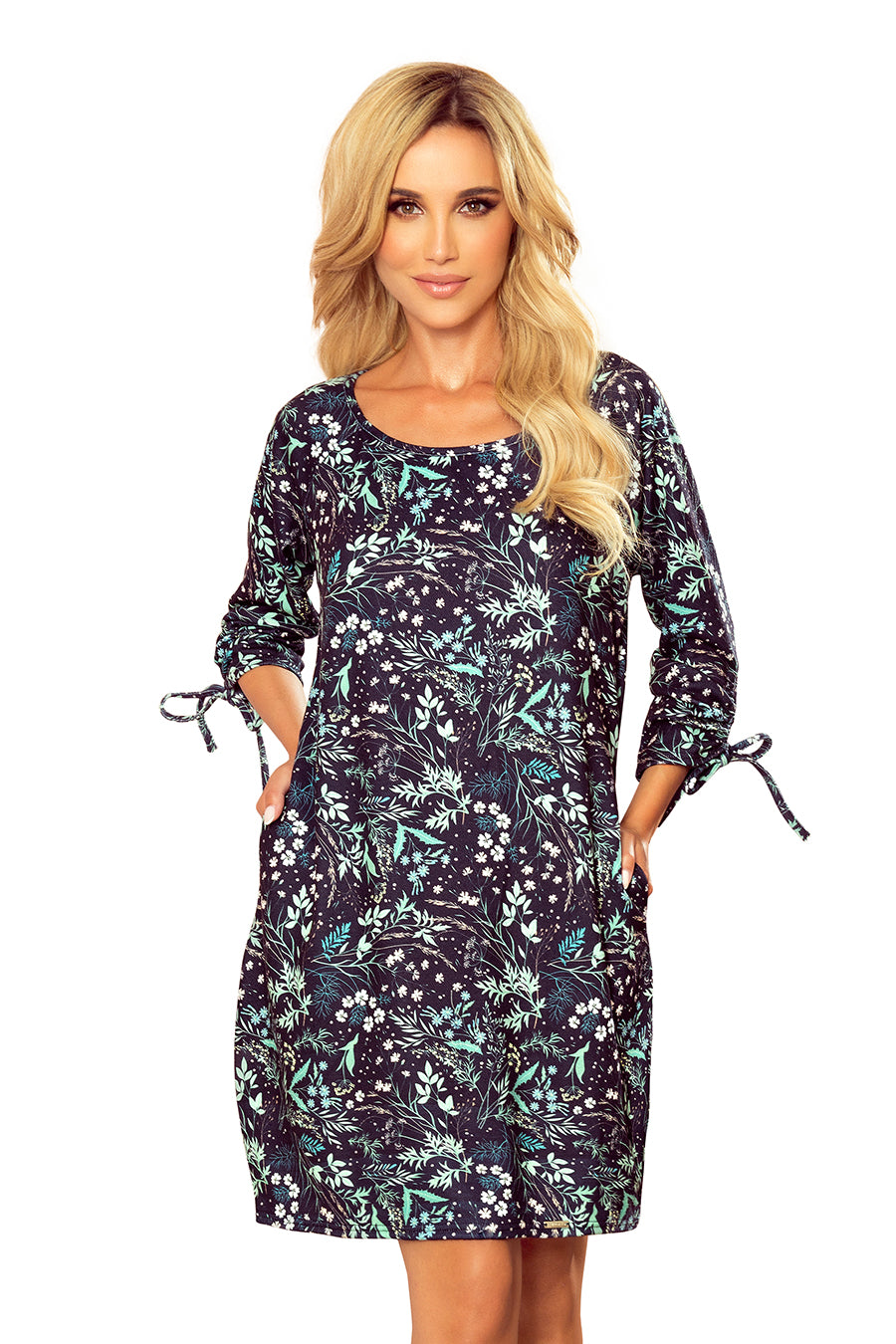 Comfortable Oversize dress - leaves on a dark background