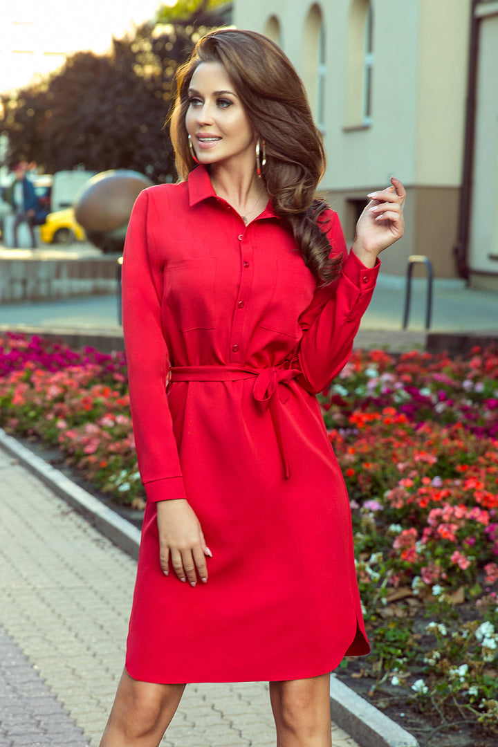 Shirt dress with pockets - red