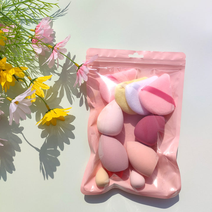 🥚💄 Macaron Bag Dopamine Cosmetic Egg Set – Flocking Powder Puff (7/11PCS Wet & Dry Makeup Sponge Kit)