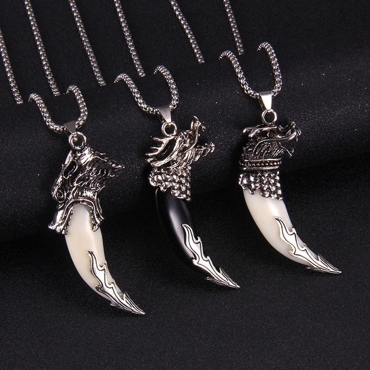 Bold Wolf Tooth & Dragon Head Necklace – Stainless Steel Pendant Jewelry