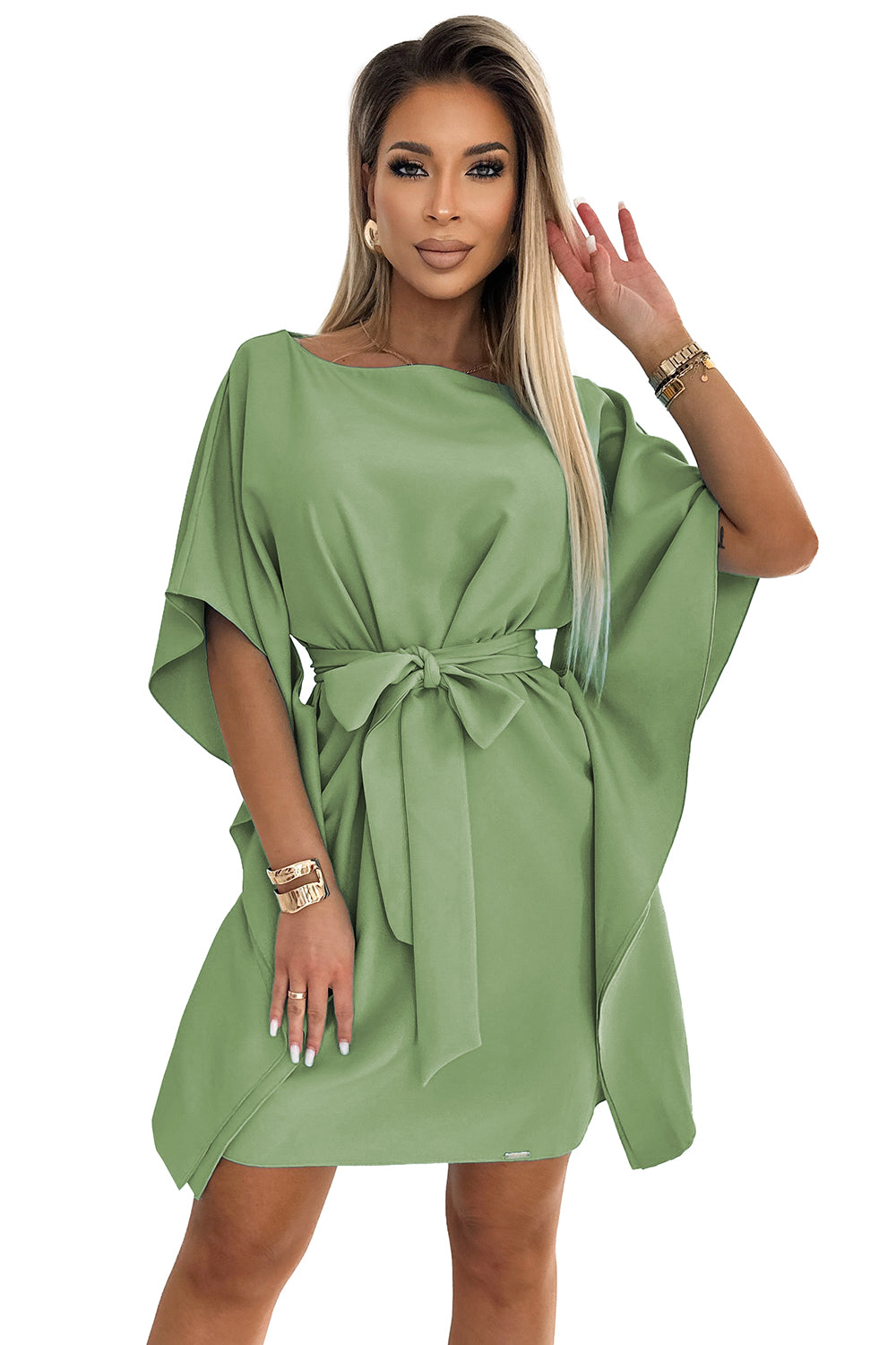 SOFIA Butterfly dress with a binding at the waist - olive color