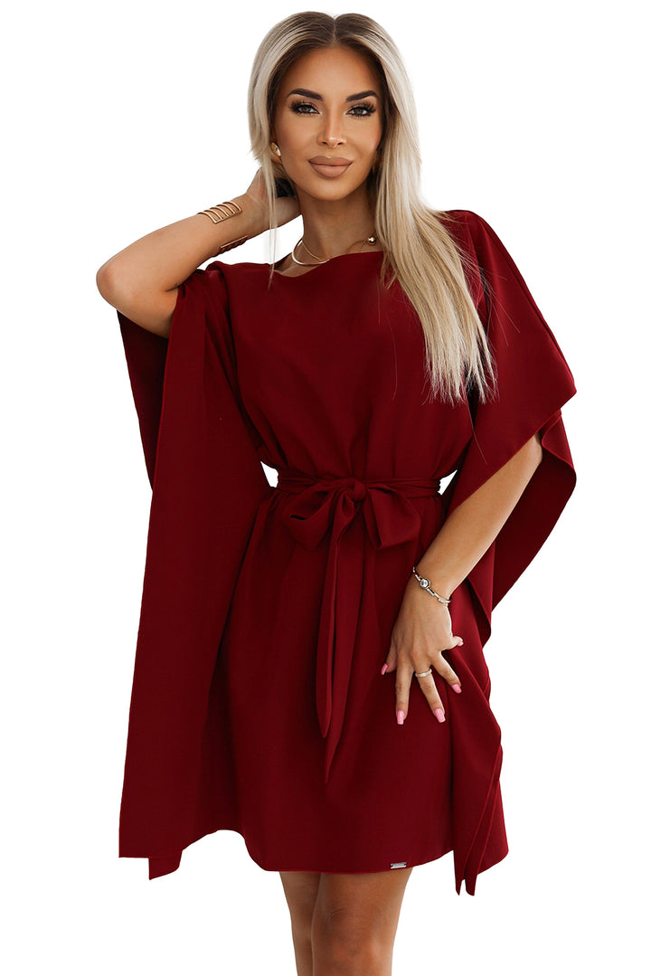 287-34 SOFIA Butterfly dress with a binding at the waist - Burgundy color