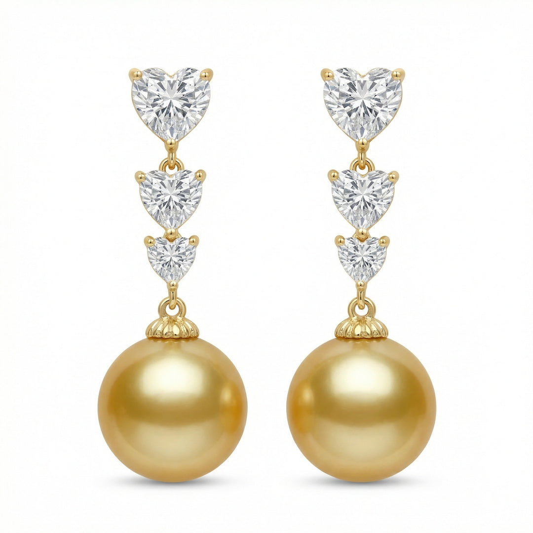 ✨ 925 Sterling Silver Graduated Heart Diamond & South Sea Pearl Drop Earrings ✨