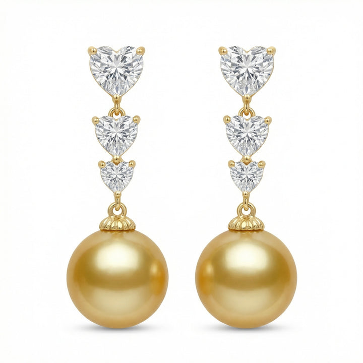 ✨ 925 Sterling Silver Graduated Heart Diamond & South Sea Pearl Drop Earrings ✨