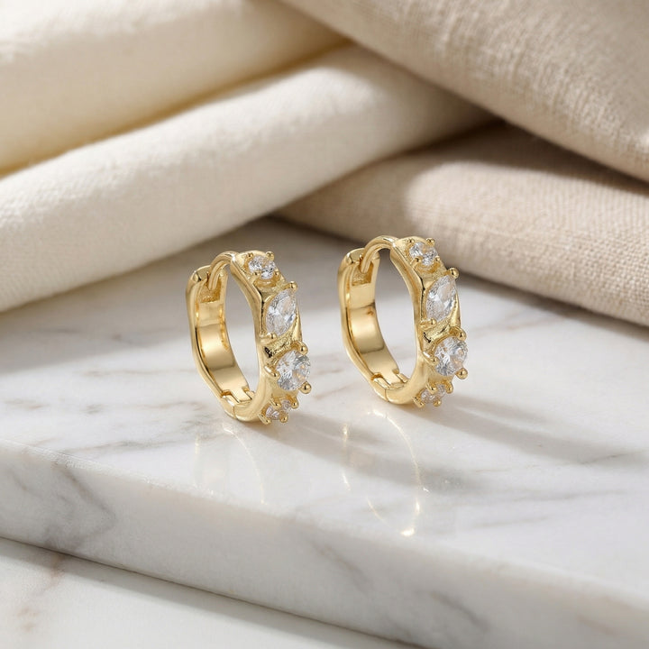 ✨ 925 Sterling Silver Marquise & Round Cut Cubic Zirconia Huggie Hoop Earrings ✨