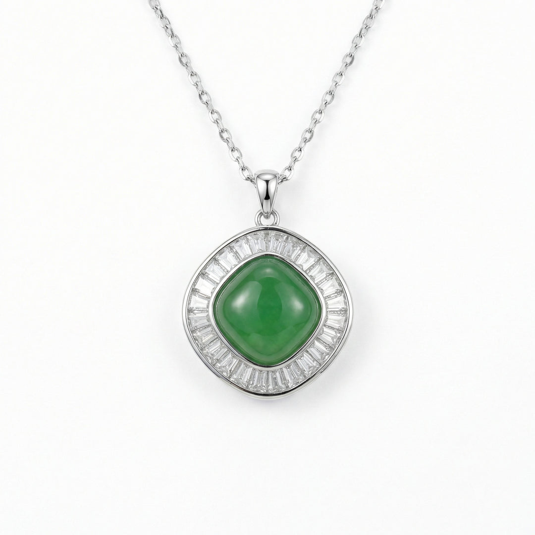 ✨ Green Jadeite Cushion Pendant Necklace