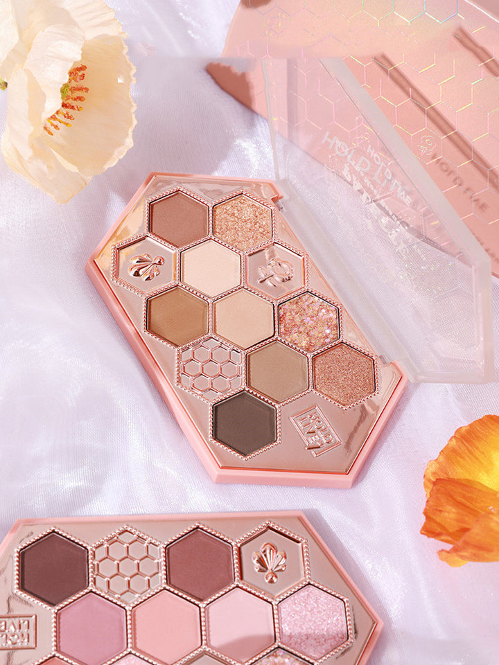 ✨ Honeycomb Diamond 3-Color Eyeshadow Palette – Honey Tea Brown Matte & Glitter Set ✨