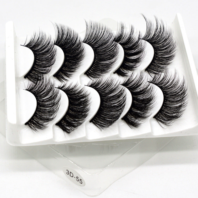 👁️✨ Hand-Made Thick & Long Natural False Eyelashes – 3D Fiber Lash Set (5 Pairs)
