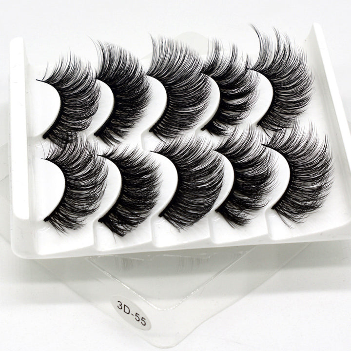 👁️✨ Hand-Made Thick & Long Natural False Eyelashes – 3D Fiber Lash Set (5 Pairs)
