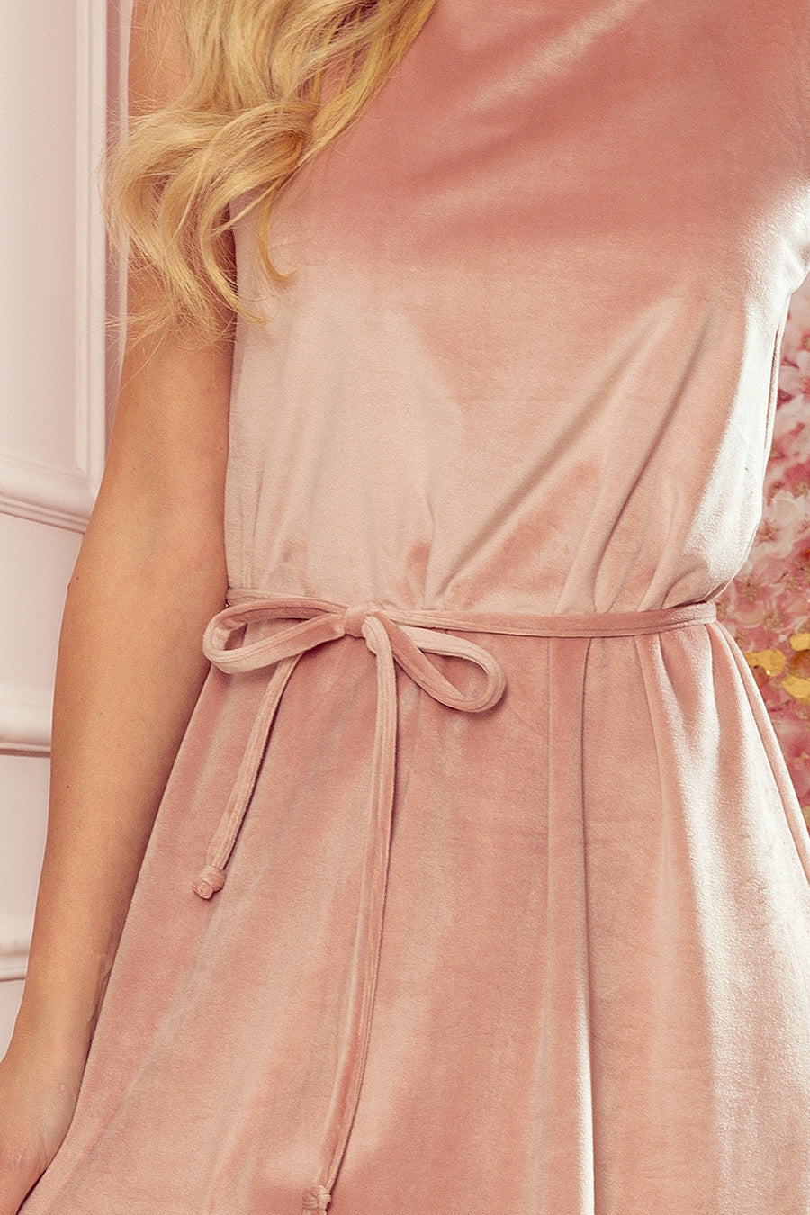 Trapezoidal dress - velor - dirty pink