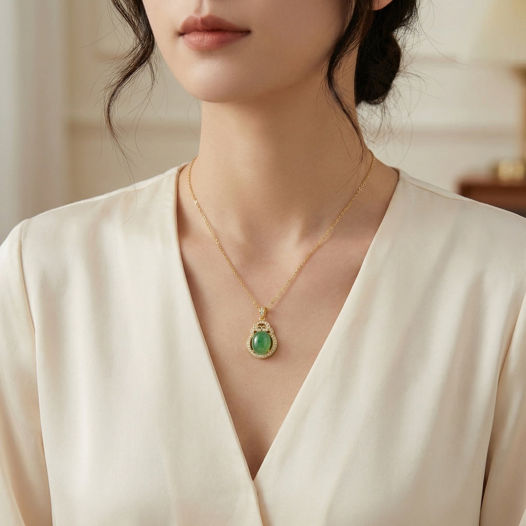 ✨ 925 Sterling Silver Green Jade Ruyi Necklace