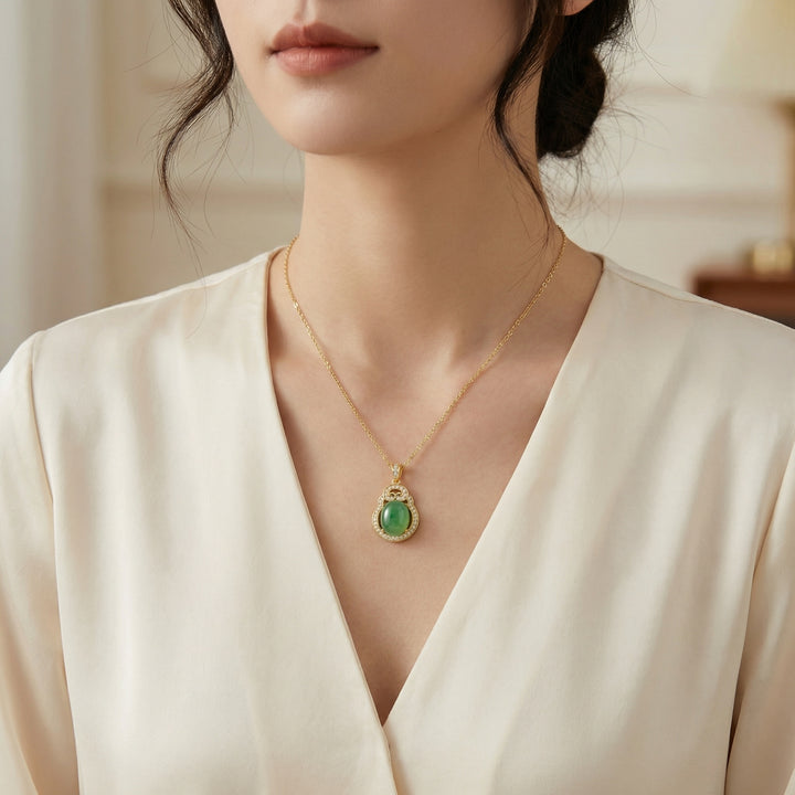 ✨ 925 Sterling Silver Green Jade Ruyi Necklace