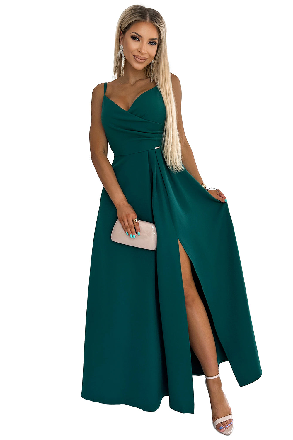 CHIARA elegant maxi long dress with straps - green