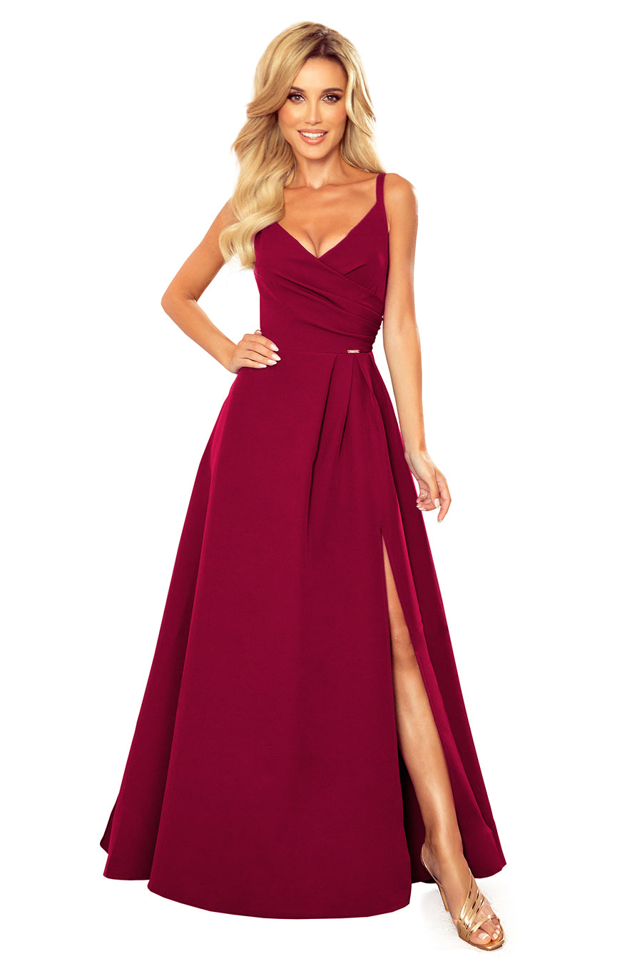 299-5 CHIARA elegant maxi dress with straps - Burgundy color