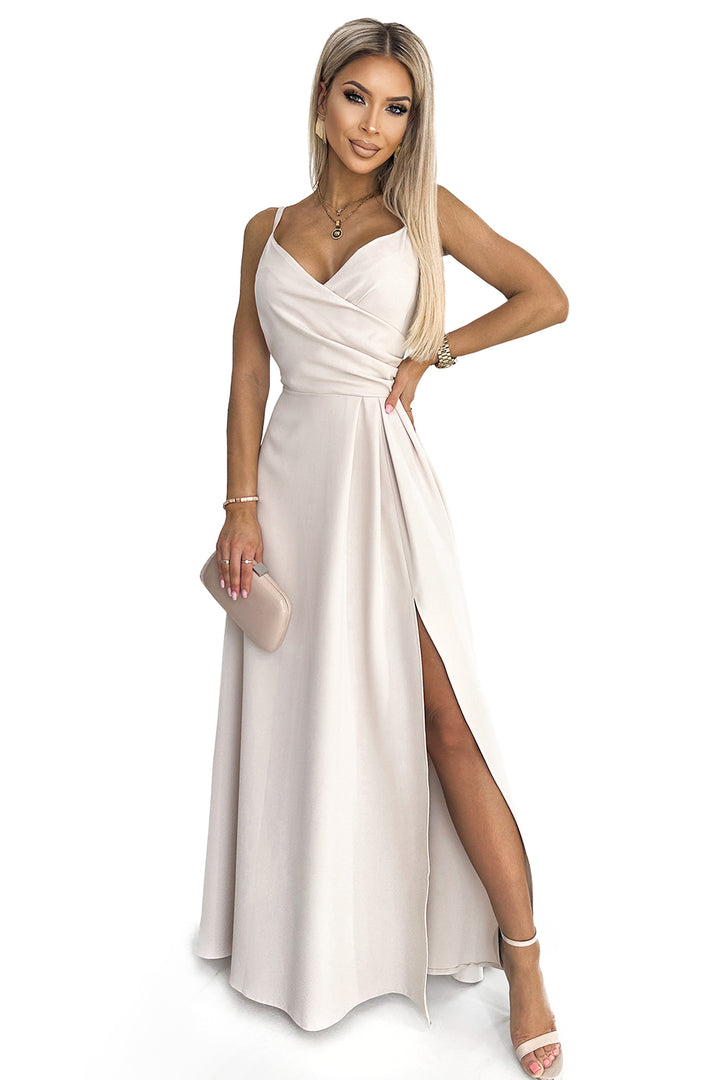 CHIARA elegant maxi dress with straps - beige