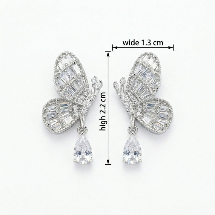 ✨ 925 Sterling Silver Sparkling Butterfly Drop Earrings with Baguette & Pear-Cut Crystals ✨