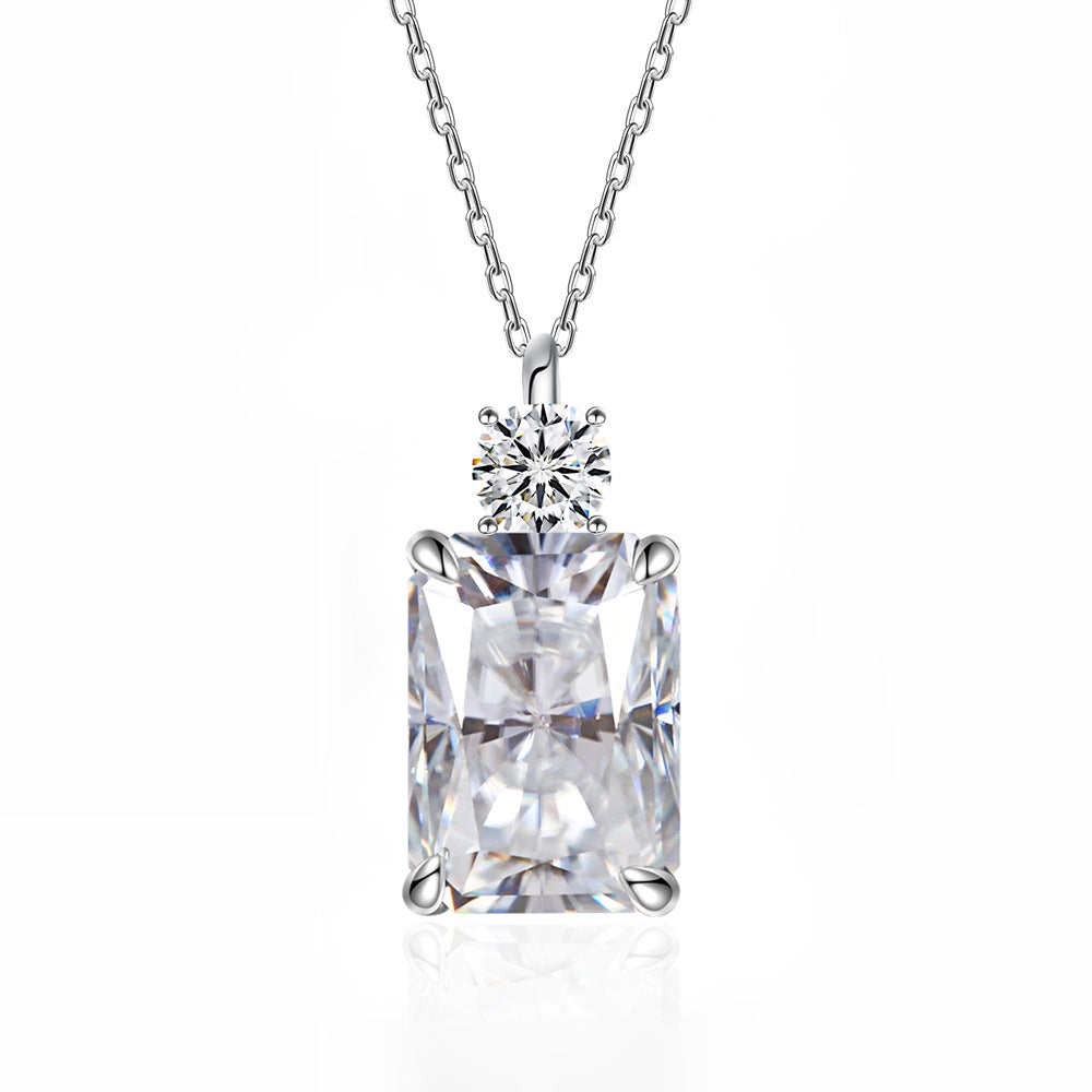 Women’s Deep Tanzanite Rectangular Necklace – 925 Silver Ice-Flower Cut Diamond Pendant