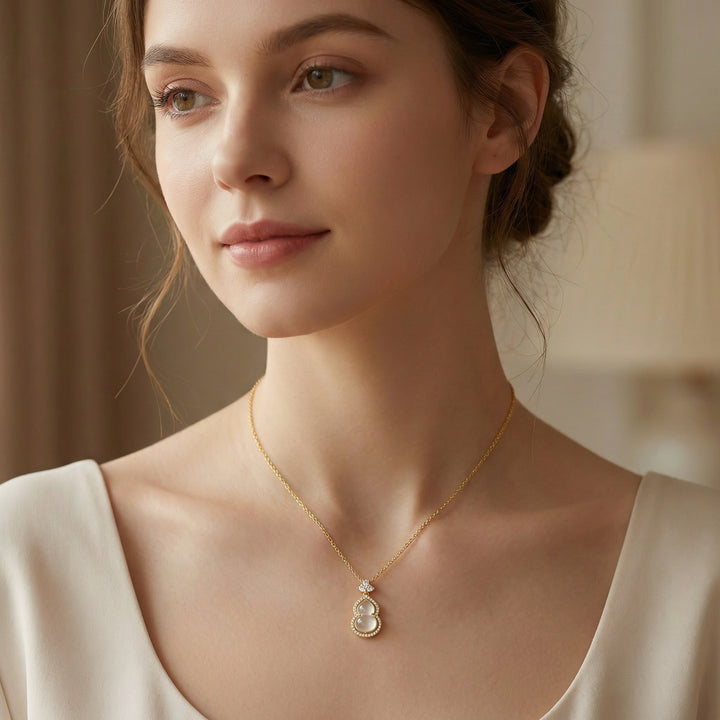✨ 925 Sterling Silver Elegant Wulu Pendant Necklace with Translucent White Gemstone & Shimmering Accents ✨