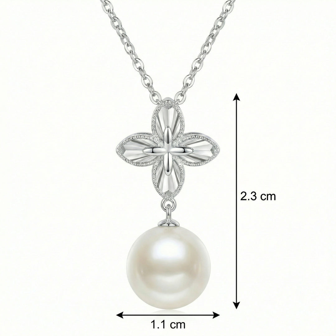 ✨ 925 Sterling Silver Four-Petal Flower Necklace with White Pearl ✨