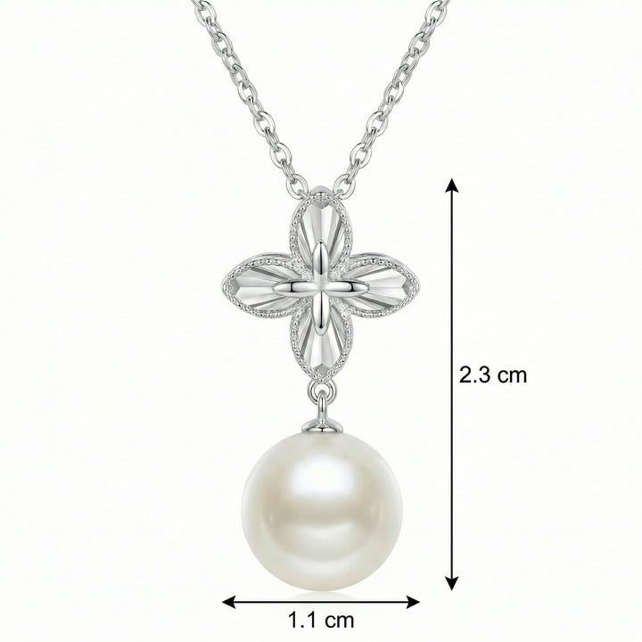 ✨ 925 Sterling Silver Four-Petal Flower Necklace with White Pearl ✨