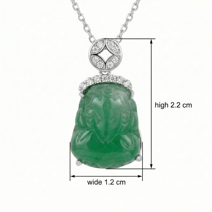 925 Sterling Silver Elegant Green Jadeite Laughing Buddha Pendant Necklace with Sparkling Stone Accents