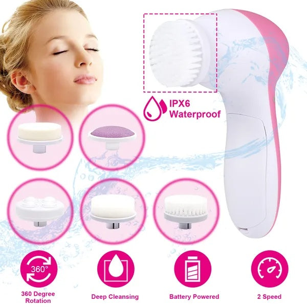 🧼💗 5-in-1 Electric Facial Cleansing Brush | 360° Rotation Deep Cleansing System