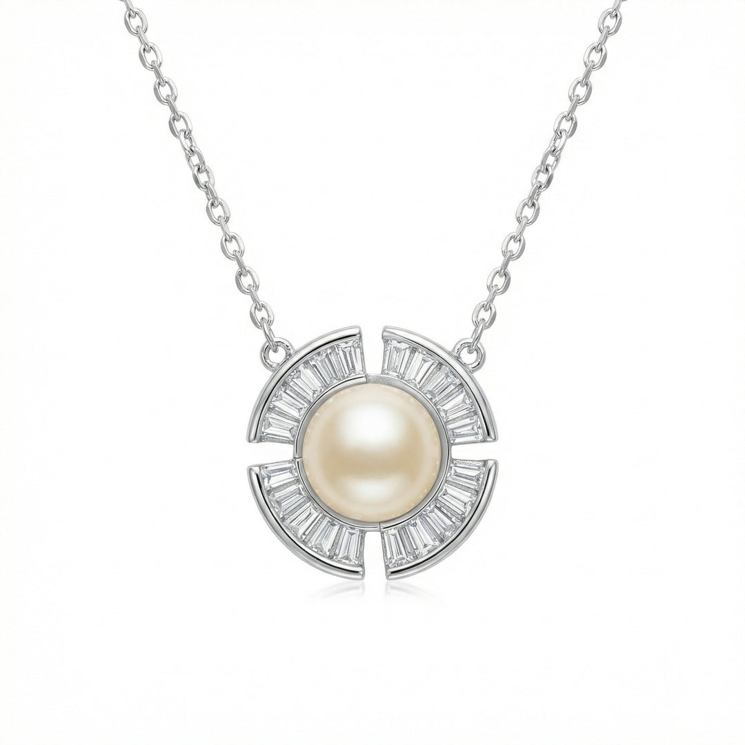 💎 925 Sterling Silver Geometric Pearl Necklace