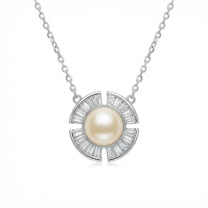 💎 925 Sterling Silver Geometric Pearl Necklace