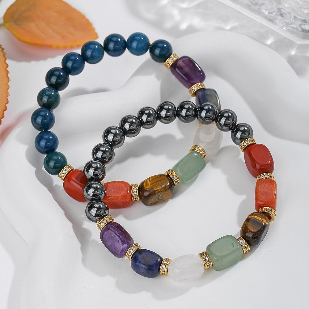 Natural Crystal Beaded Bracelet – Hematite & Blue Phosphorus Gray Popular Design