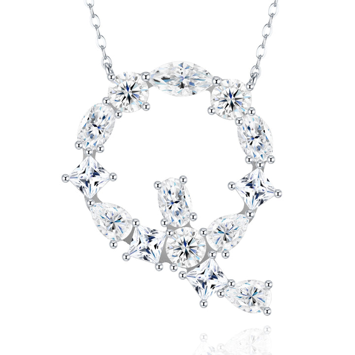 💎 Bubble Letter Q Pendant Necklace – Platinum & Gold-Plated S925 Silver with Moissanite 💎