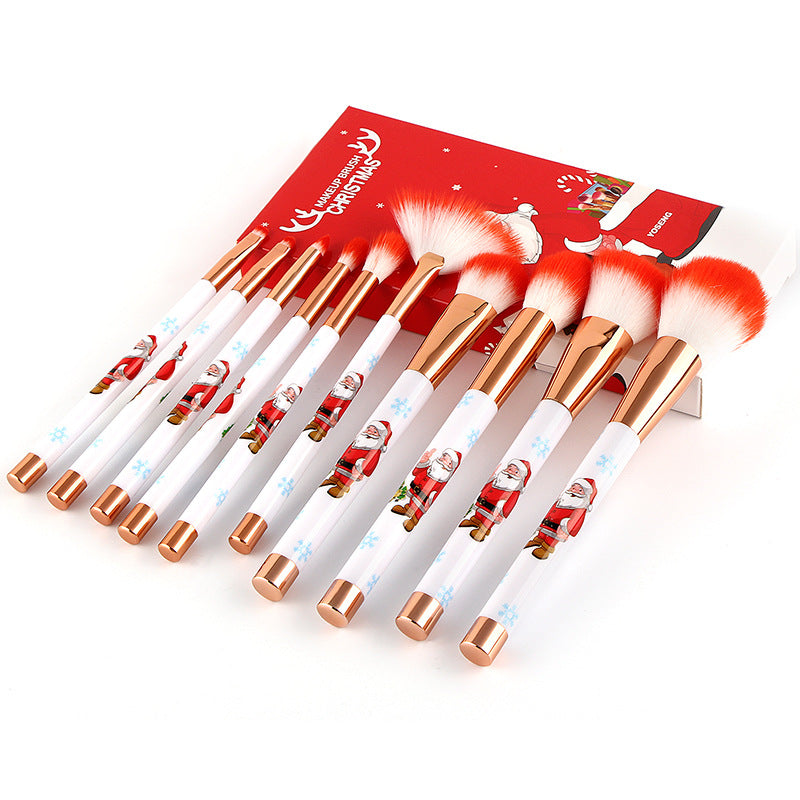 ✨ Christmas Portable Makeup Brush Set — 10-Piece Festive Beauty Tools 🎄💄
