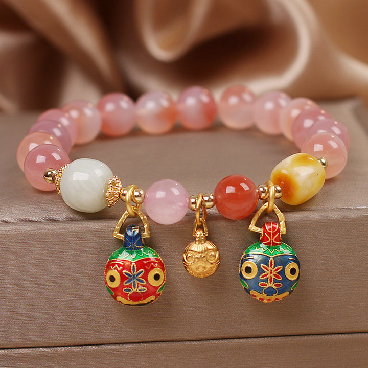 Natural Yanyuan Agate “Family of Three” Swallowing Gold Beast Bracelet – Ethnic Style for Women