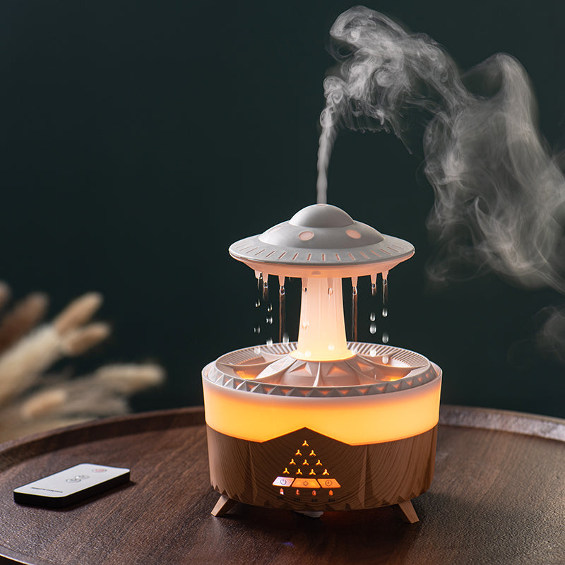 🌧️💧 UFO Raindrop Humidifier | 7-Color LED Aromatherapy Rain Diffuser ✨