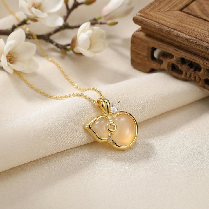 ✨ 925 Sterling Silver White Chalcedony Hulu & Peach Necklace