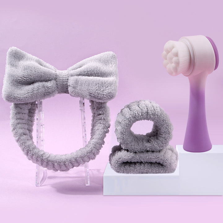 💖🧼 Facial Wash Set | Coral Fleece Hair Band + Cleansing Brushes (3/4-Piece Set)
