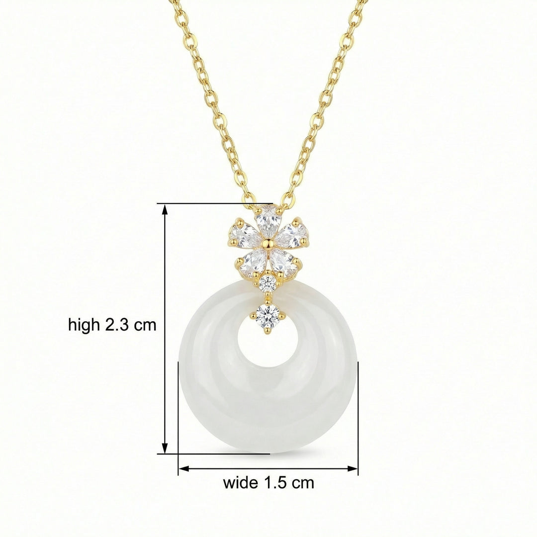 ✨ 925 Sterling Silver White Gemstone Circle Necklace with Flower Motif ✨