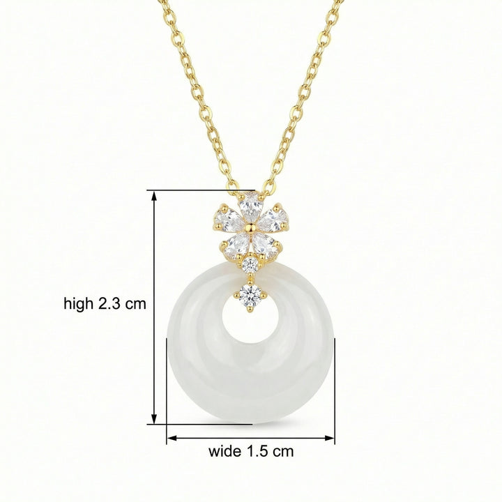 ✨ 925 Sterling Silver White Gemstone Circle Necklace with Flower Motif ✨