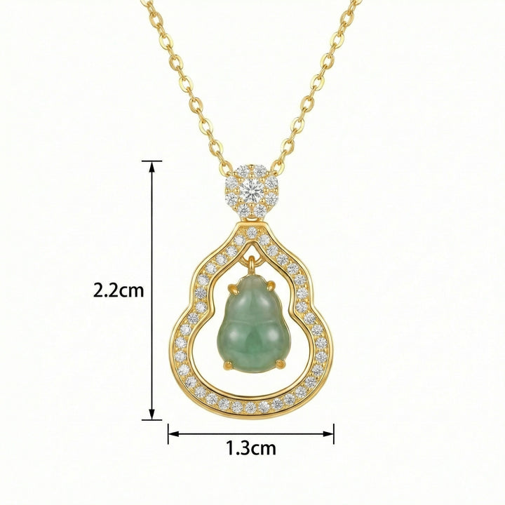 925 Sterling Silver Green Jadeite Hulu Pendant Necklace with Diamond Pavé Halo & Floral Bail