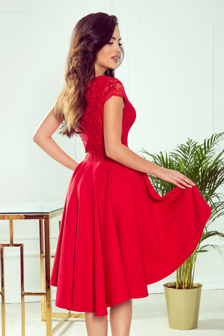 PATRICIA - dress with longer back with lace neckline - Red