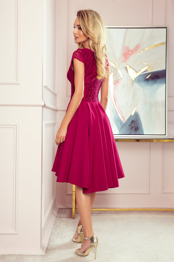 PATRICIA - dress with longer back with lace neckline - Burgundy color