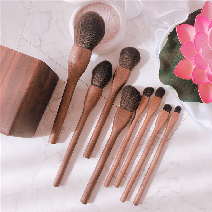 ✨ Wood Handle Makeup Brush Set — Blush, Eyeliner & Foundation Brushes 💄🌿