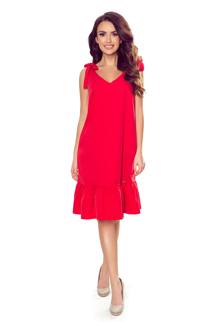 Dress with bows on the shoulders and frill - red