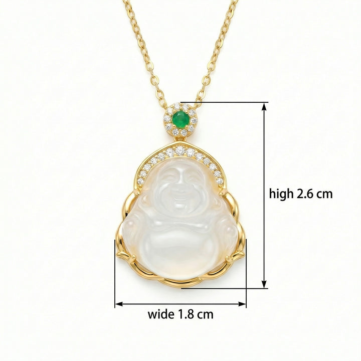 ✨ 925 Sterling Silver Elegant Carved White Jadeite Buddha Necklace with Emerald and Sparkling Gemstone Accents ✨