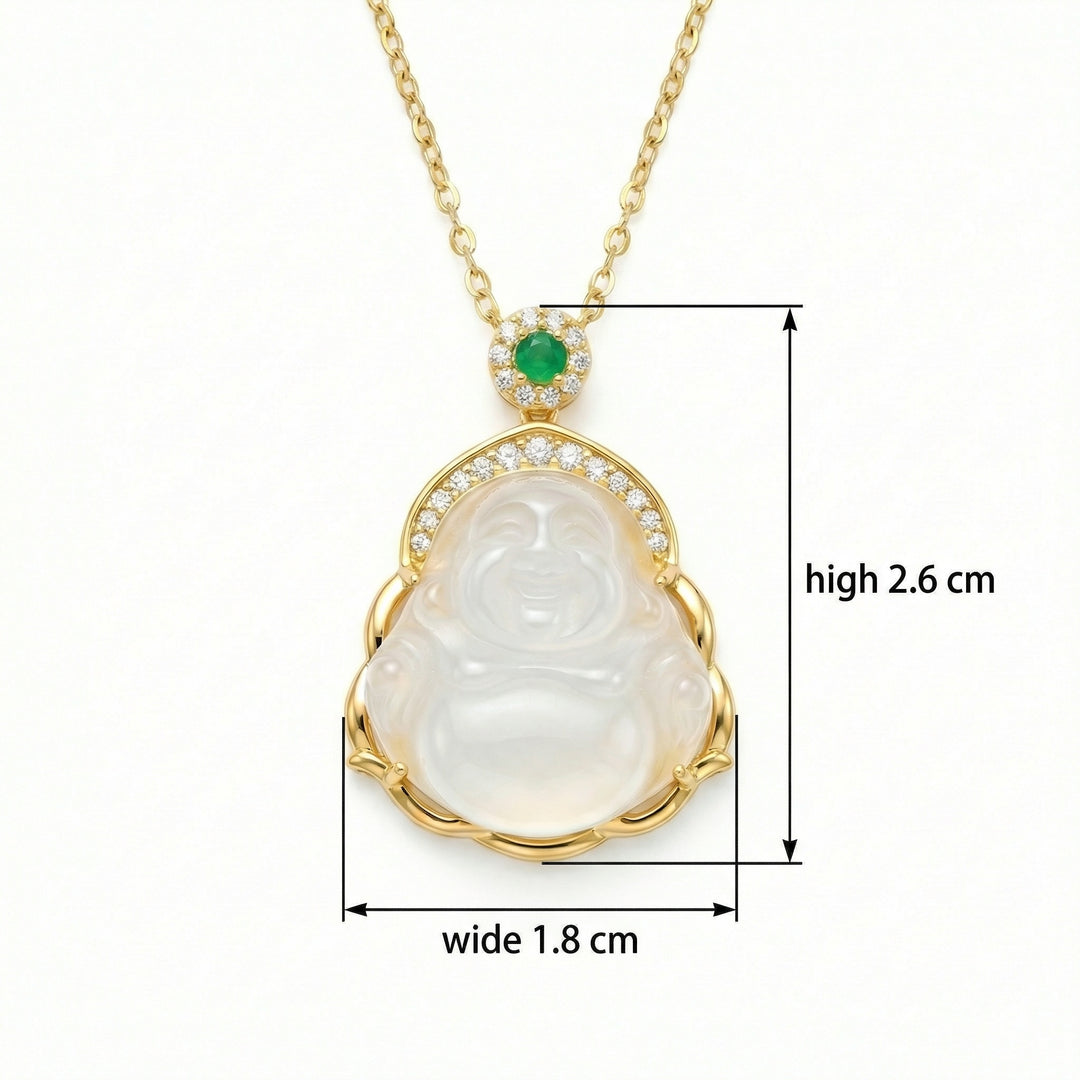 ✨ 925 Sterling Silver Elegant Carved White Jadeite Buddha Necklace with Emerald and Sparkling Gemstone Accents ✨