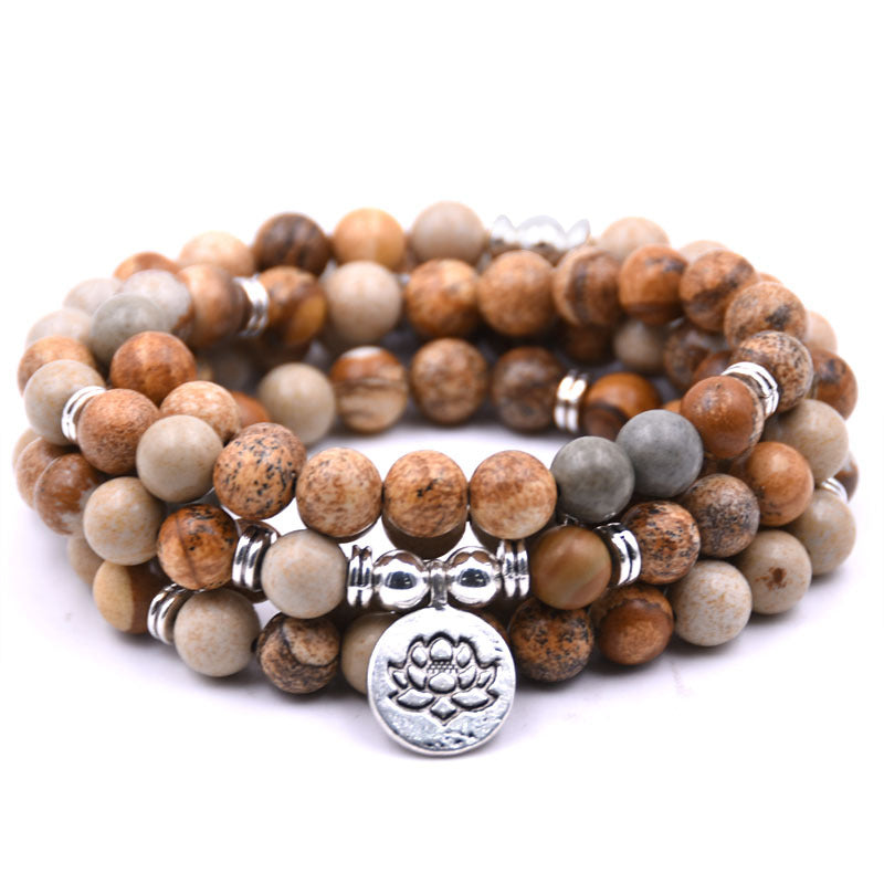 Silver Lotus Pendant Buddha Bead Bracelet – Spiritual Yoga Jewelry