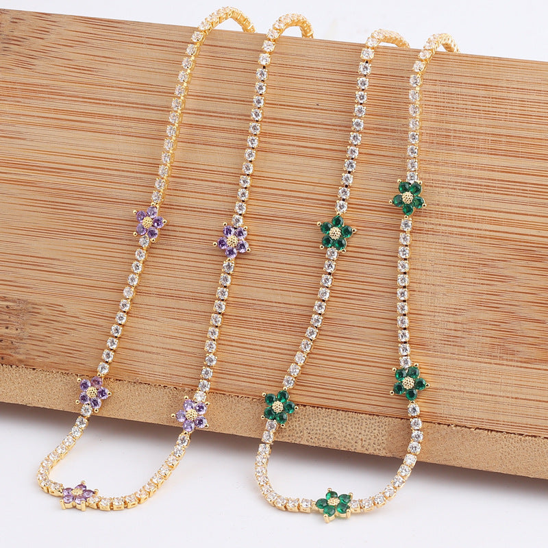 Women’s Flower Zircon Necklace – Micro-Pavé Floral Pendant Chain