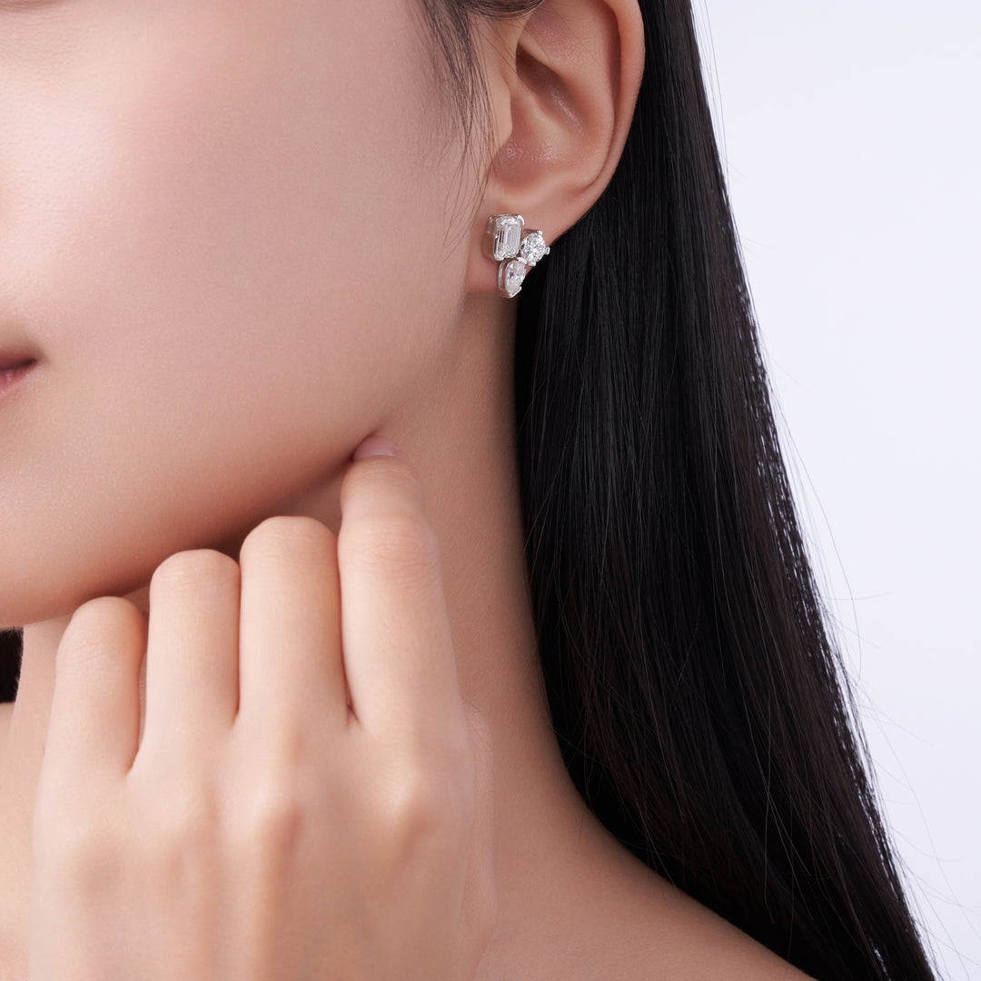 Luxury Minimalist Octagonal Moissanite Earrings – Platinum-Plated S925 Silver