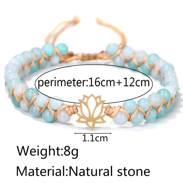 Handwoven Double Layer Natural Stone Bracelet – Yoga Om Lotus Design