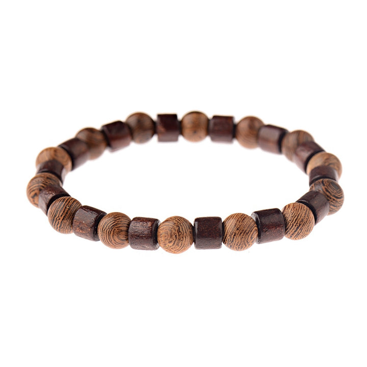 Vintage Wooden Bead Bracelet – Unisex Geometric Design